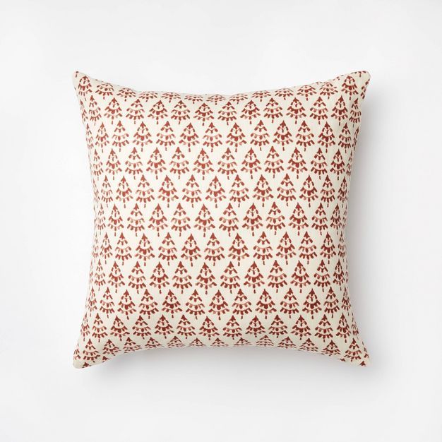 Block Print Christmas Tree Square Throw Pillow Cream/Red - Threshold&#8482; designed with Studio ... | Target