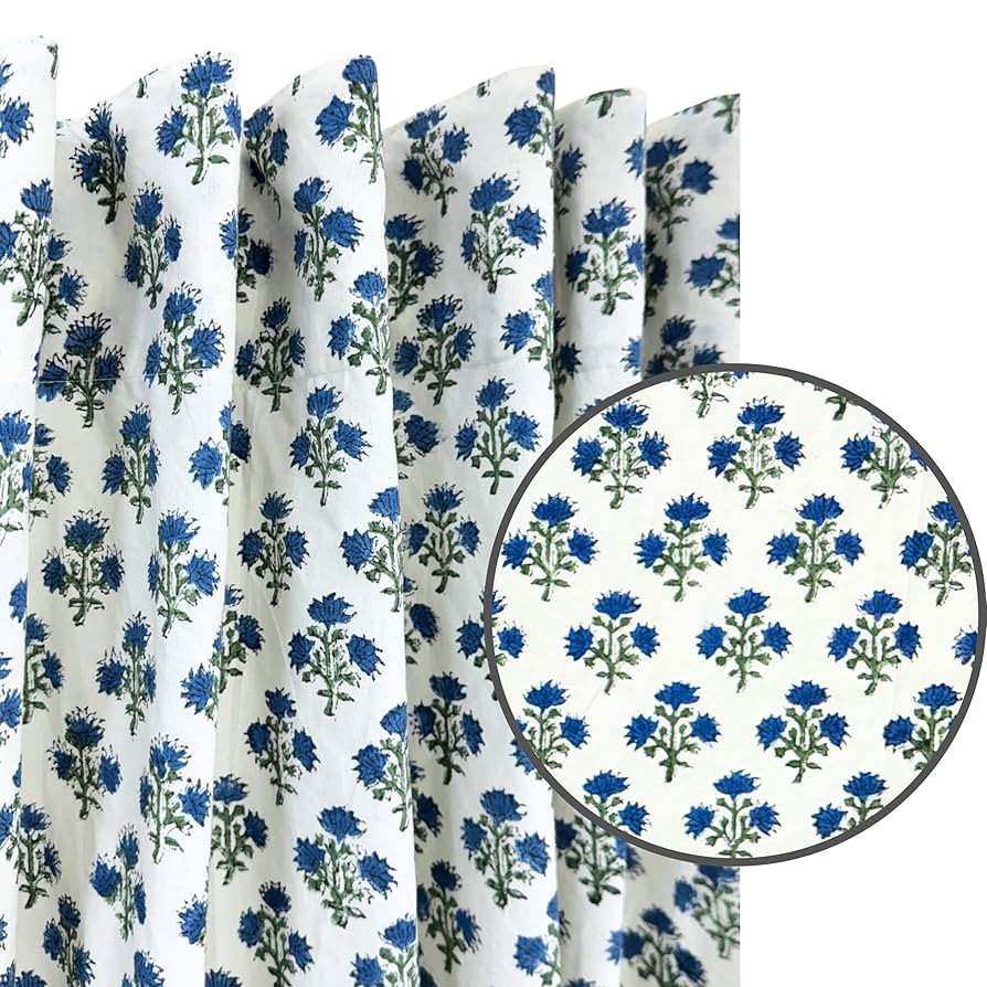 ATOSII 100% Cotton Single Panel Floral Block Print Curtain, Easy Hanging with Rod Pocket & Loop, ... | Amazon (US)