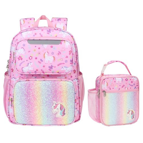 BrainyBees Kids Backpack for Boys Girls - 15 Inch Pre-K Kindergarten Backpack for Kids Aged 4 to 7, 2pcs Backpack Set, Fits Folders, Pink Unicorn | Amazon (US)