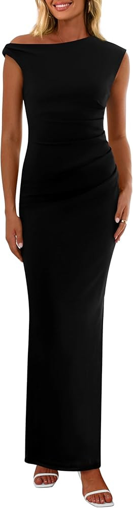 PRETTYGARDEN Women's 2025 Summer Formal Maxi Dresses Sleeveless One Shoulder Bodycon Ruched Mesh ... | Amazon (US)