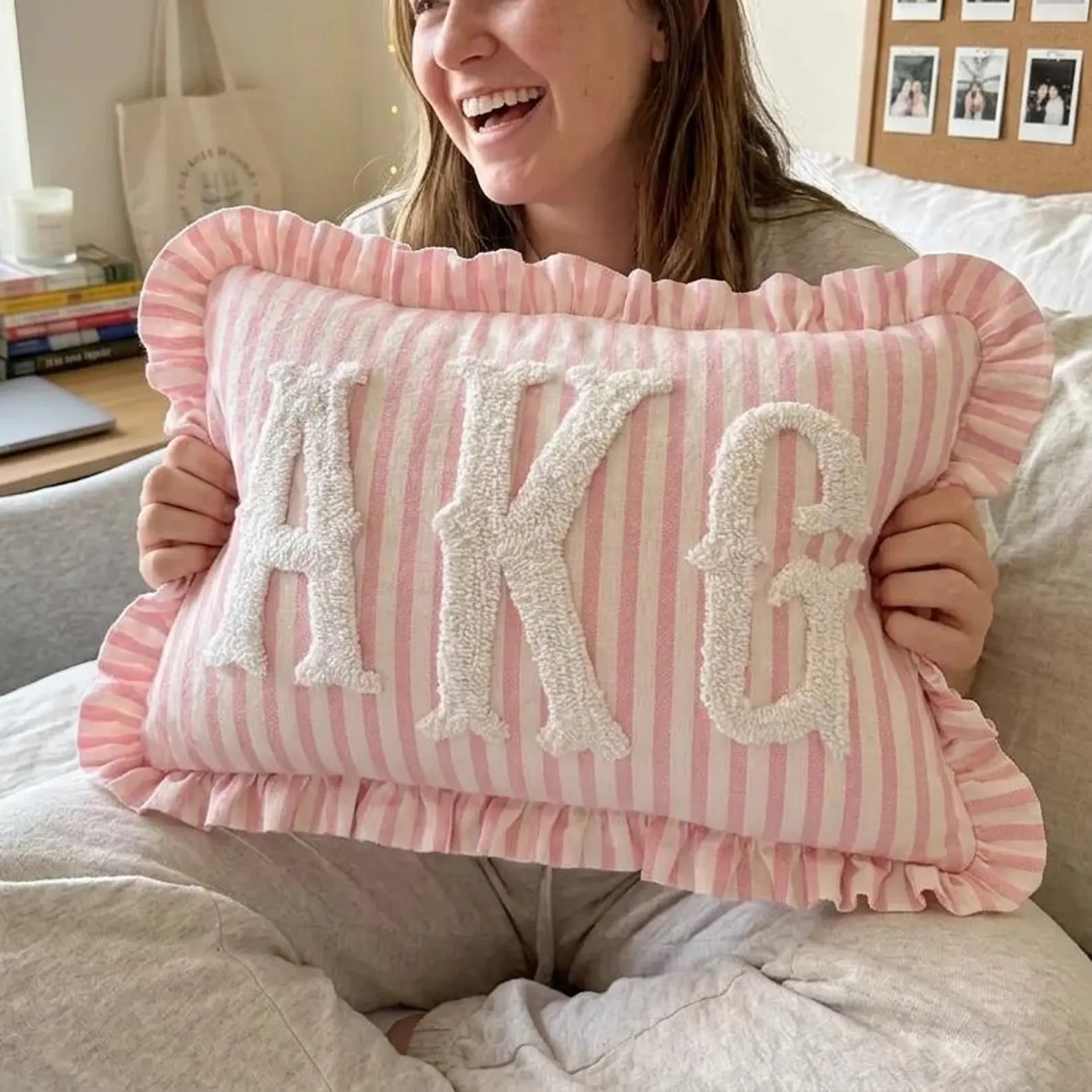 Monogram Striped Punch Needle Pillow, Personalized Graduation Gift, Custom Initial Pillow, Colleg... | Etsy (Global)