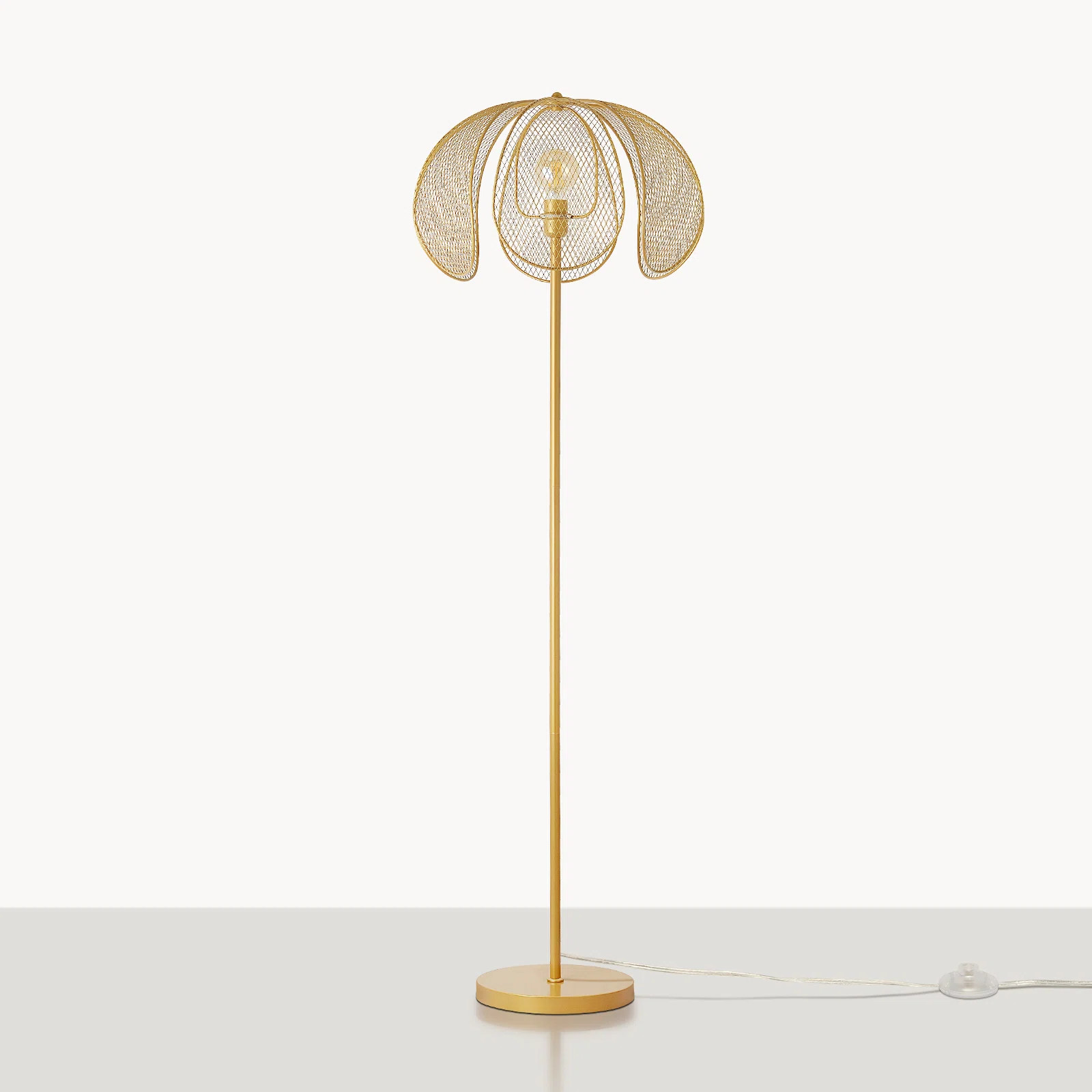 Mercer41 Ediel 63'' Gold, Metal Mesh Shade, Floral Floor Lamp with LED Bulb | Wayfair | Wayfair North America