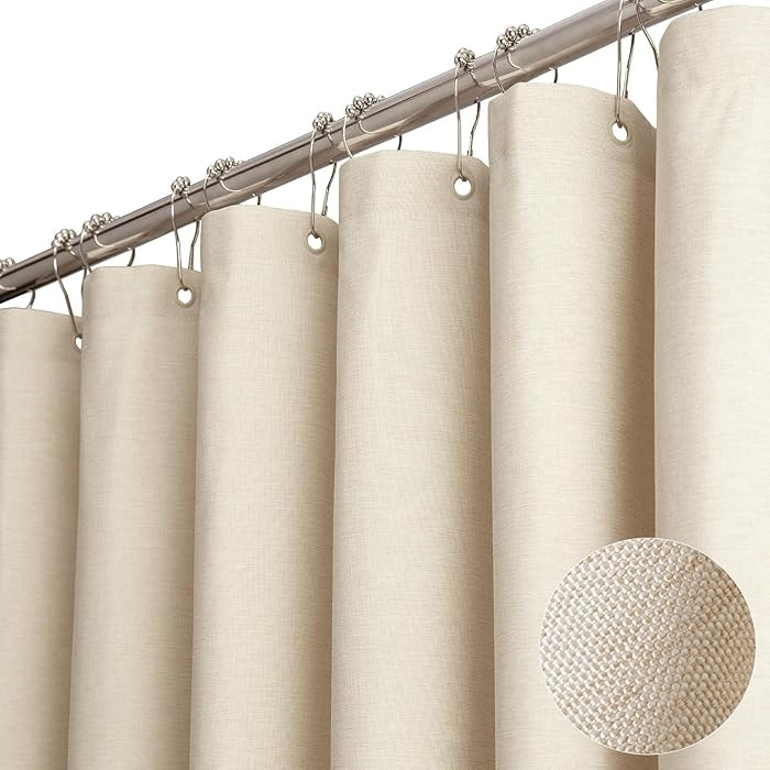 BTTN Fabric Shower Curtain, Linen Textured Heavy Duty Polyester Cloth Shower Curtain Set with 12 ... | Amazon (US)