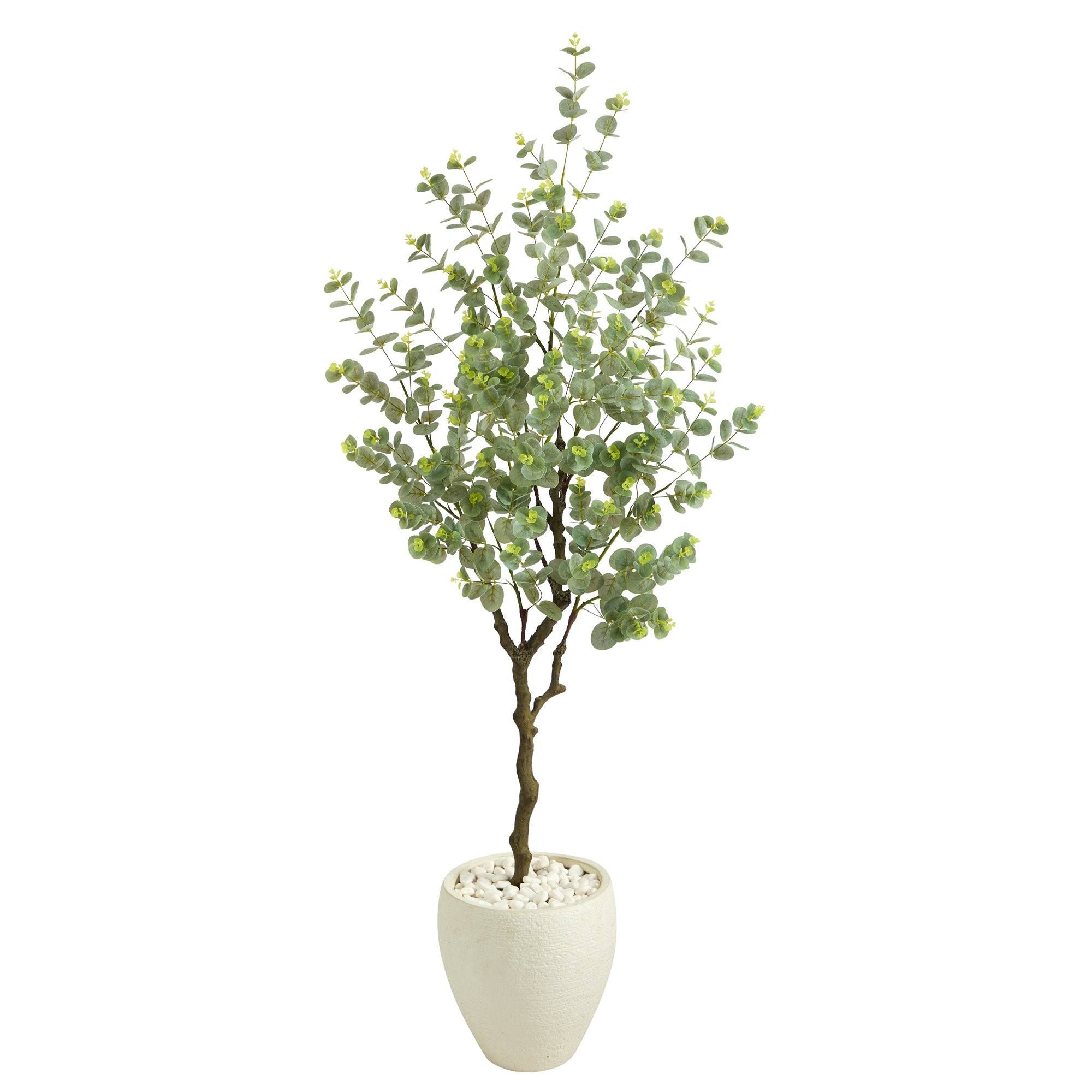63” Eucalyptus Artificial Tree in White Planter | Nearly Natural