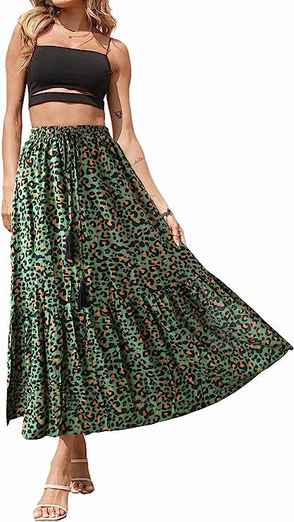 PRETTYGARDEN High Waisted Pleated Skirts for Women Leopard Print Maxi Dresses Long Skirt Flowy Sw... | Amazon (US)