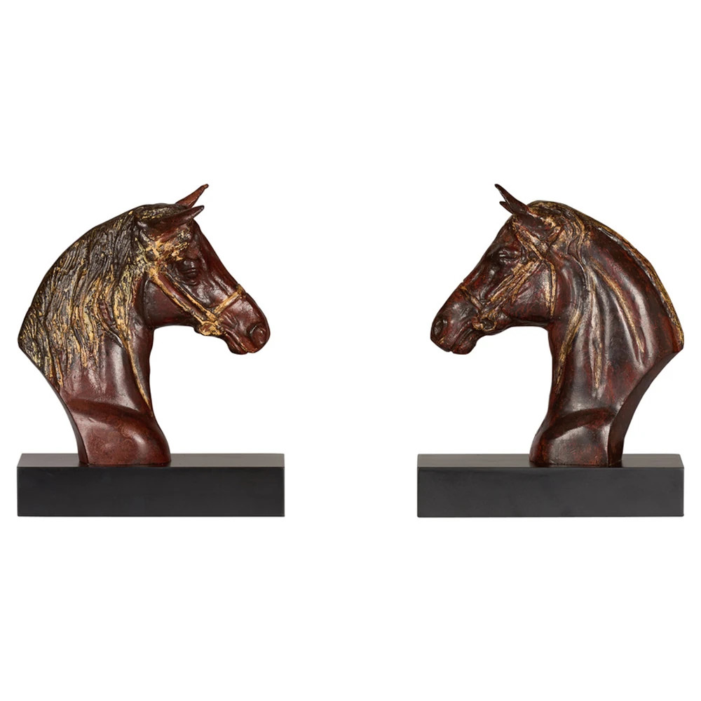 Nolan Updated Traditional Brown Horse Bookends | Kathy Kuo Home