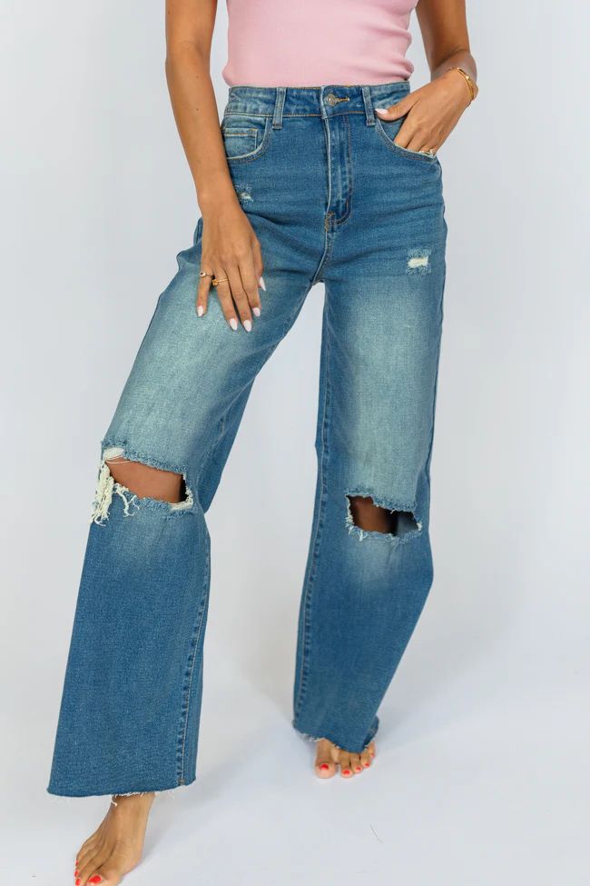 Kelsea Medium Wash Wide Leg Jeans | Pink Lily