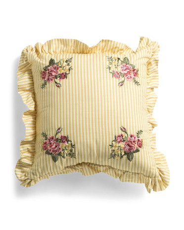 18x18 Striped Floral Embroidery Pillow | Polyester/Cotton | Marshalls