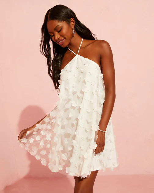 Niari Floral Embellished Halter Mini Dress - Off White - FINAL SALE | VICI