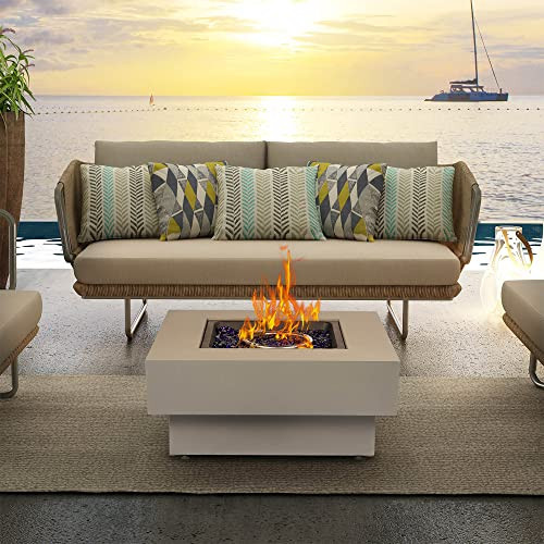 Propane Fire Pit Table, 32.5-inch 50,000 BTU Outdoor Gas Fire Table for Patio w/Lid, Glass Rocks, Cover, Pre-Attached 10ft Propane Hose, Flint Gray | Amazon (US)