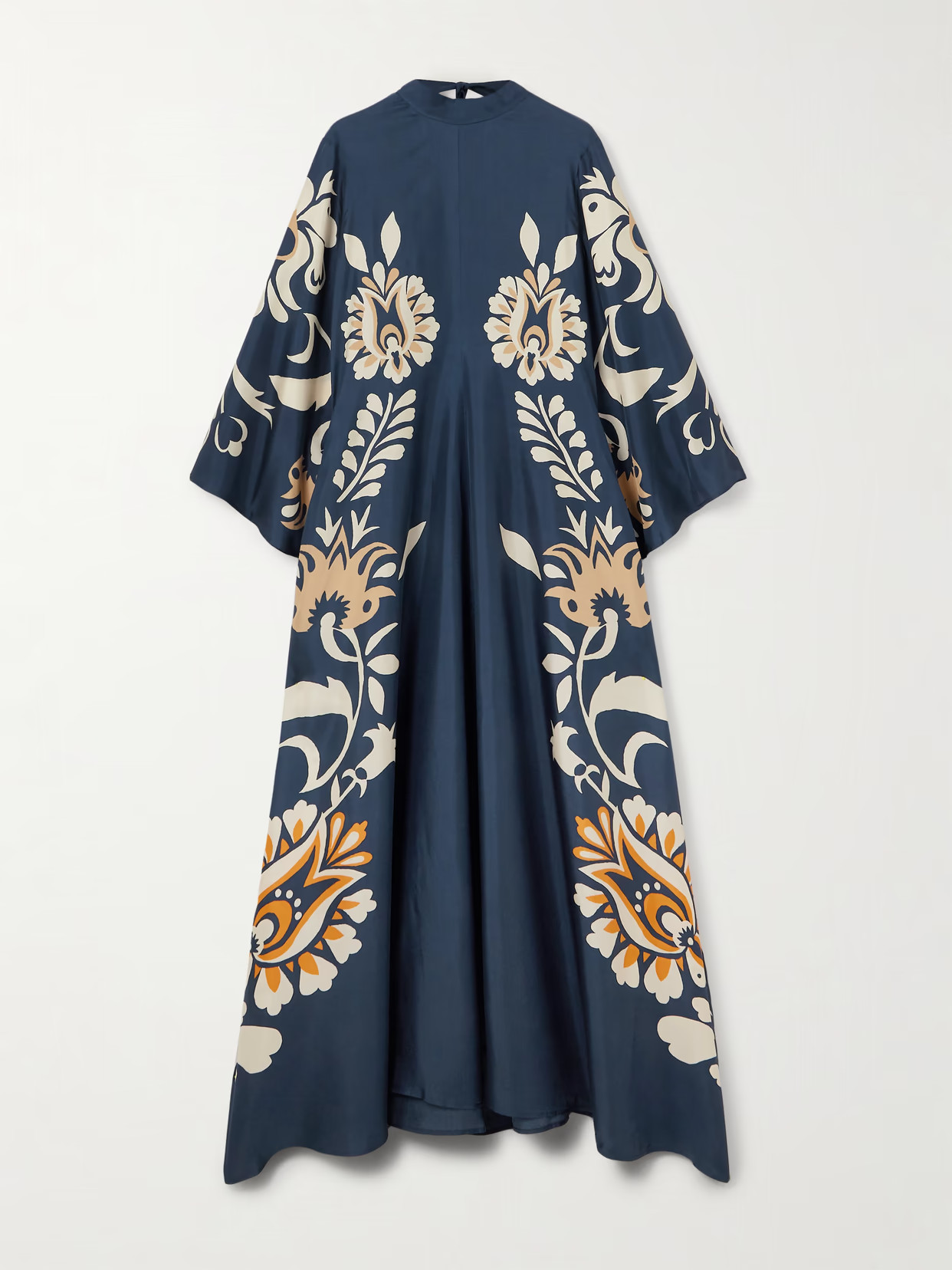 La DoubleJ - Scarf-detailed Printed Silk-twill Maxi Dress - Blue | NET-A-PORTER (US)