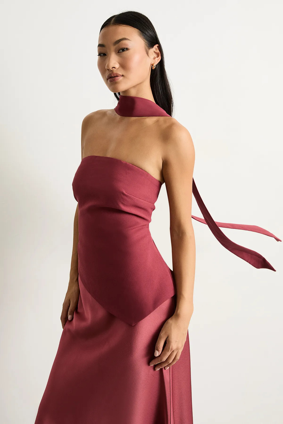 Dresses | Petite Strapless Structured Bodice Satin Midi Dress | Warehouse | Nasty Gal US