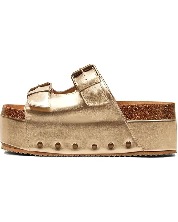 JORISTIMO Women's Cork Flatform Sandals Dual Buckled Band Suede Clogs Platform Slip On Sandals | Amazon (US)