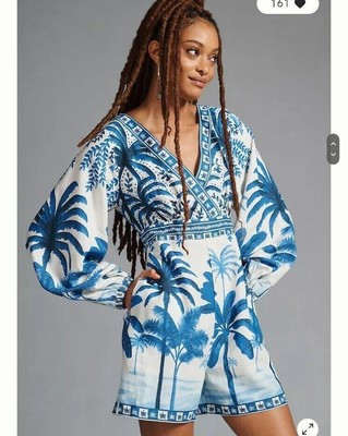 New Farm Rio Anthropologie Long Sleeve Printed Romper Size L NWT | eBay US