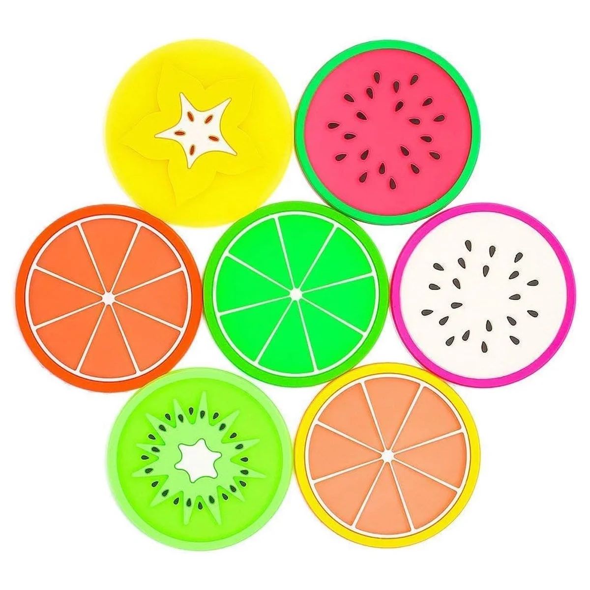 7 Pcs Fruit Coaster, Non Slip Silicone Heat Insulation Coasters, Cute Slice Drink Cup Mat for Bar... | Walmart (US)