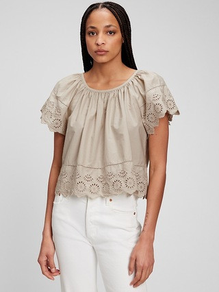 Eyelet Flutter Sleeve Top | Gap (CA)