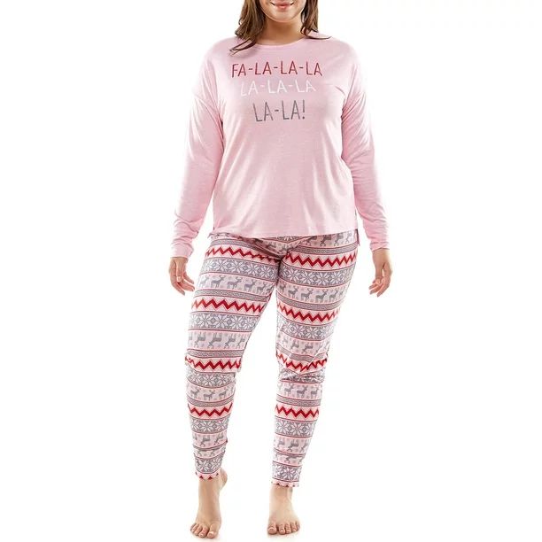 Jaclyn Women and Women's Plus Holiday Printed Long Sleeve Pajama Set | Walmart (US)