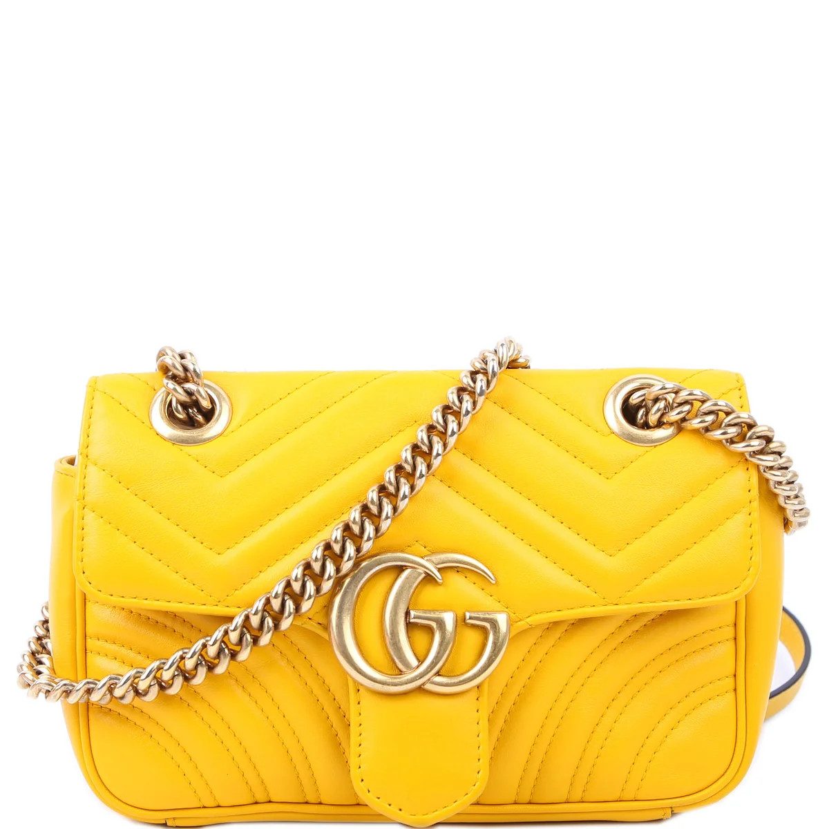 446744 Marmont Leather Shoulder Mini Flap Yellow | Keeks Designer Handbags