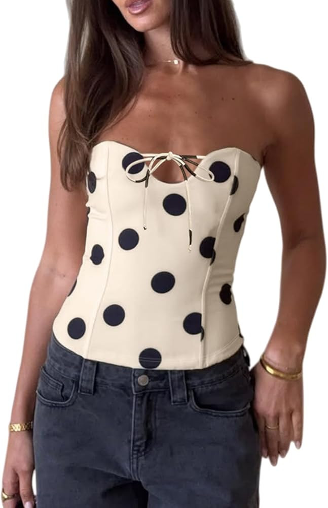 Womens Polka Dots Strapless Tube Tops Sexy Off The Shoulder Going Out Bandeau Top Y2K Summer Vaca... | Amazon (US)