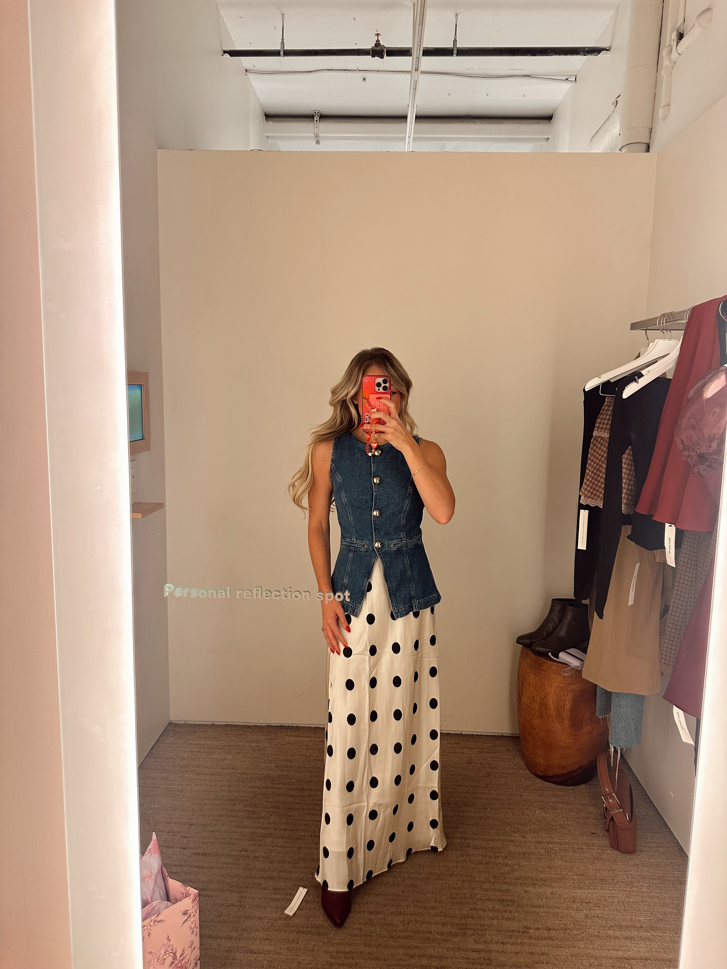 25% off denim Ophelia vest and Bella silk skirt both reformation. Wearing size 2 in vest (runs small) and size 0P in skirt (runs large) 

#LTKSeasonal #LTKCyberWeek #LTKSaleAlert