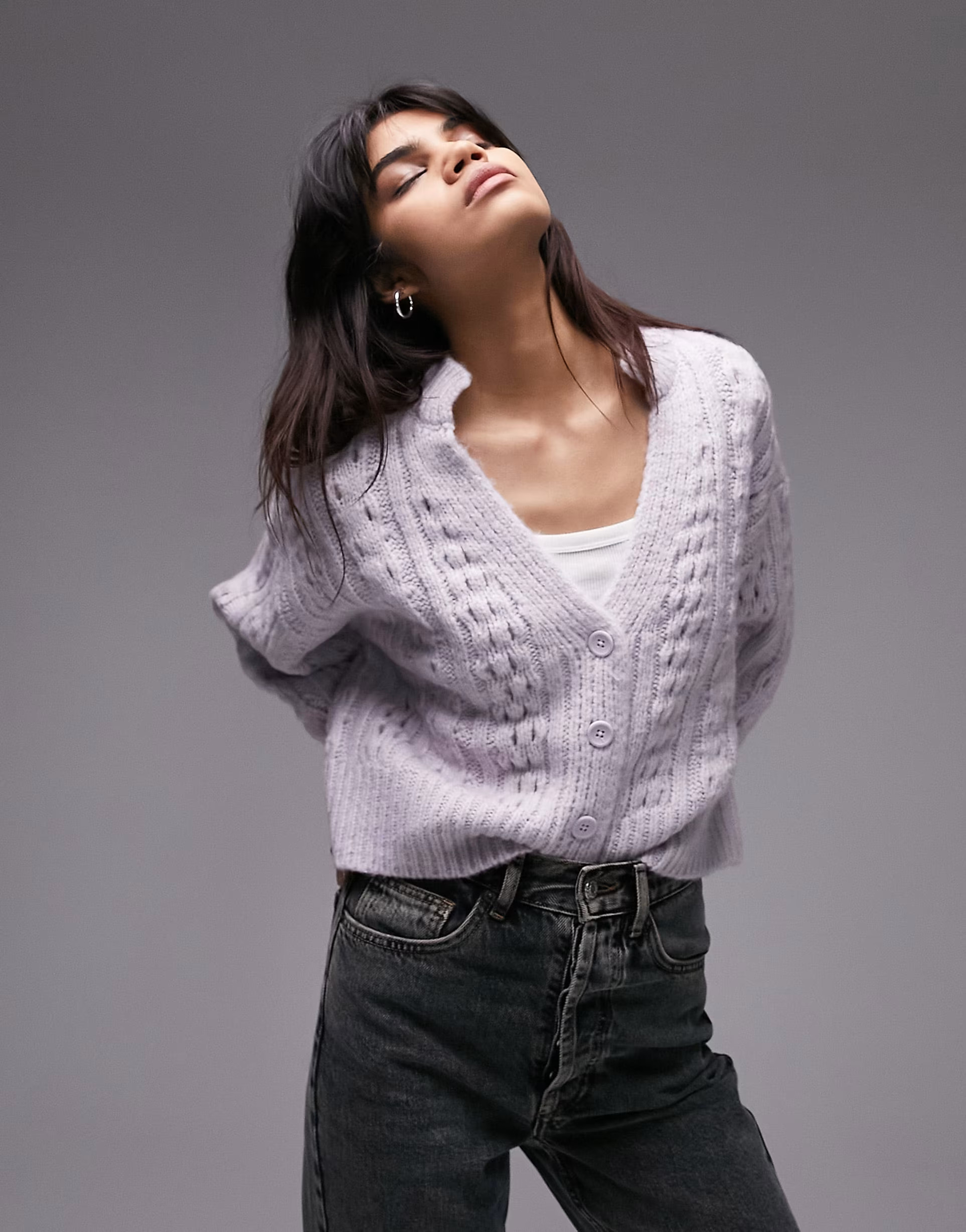 Topshop knitted cable cardi in lilac | ASOS (Global)