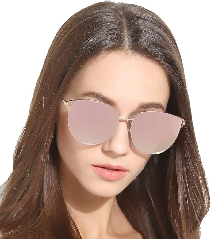 Oversized Sunglasses for Women, Mirrored Cat Eye Sunglasses with Rimless Design U225 | Amazon (US)