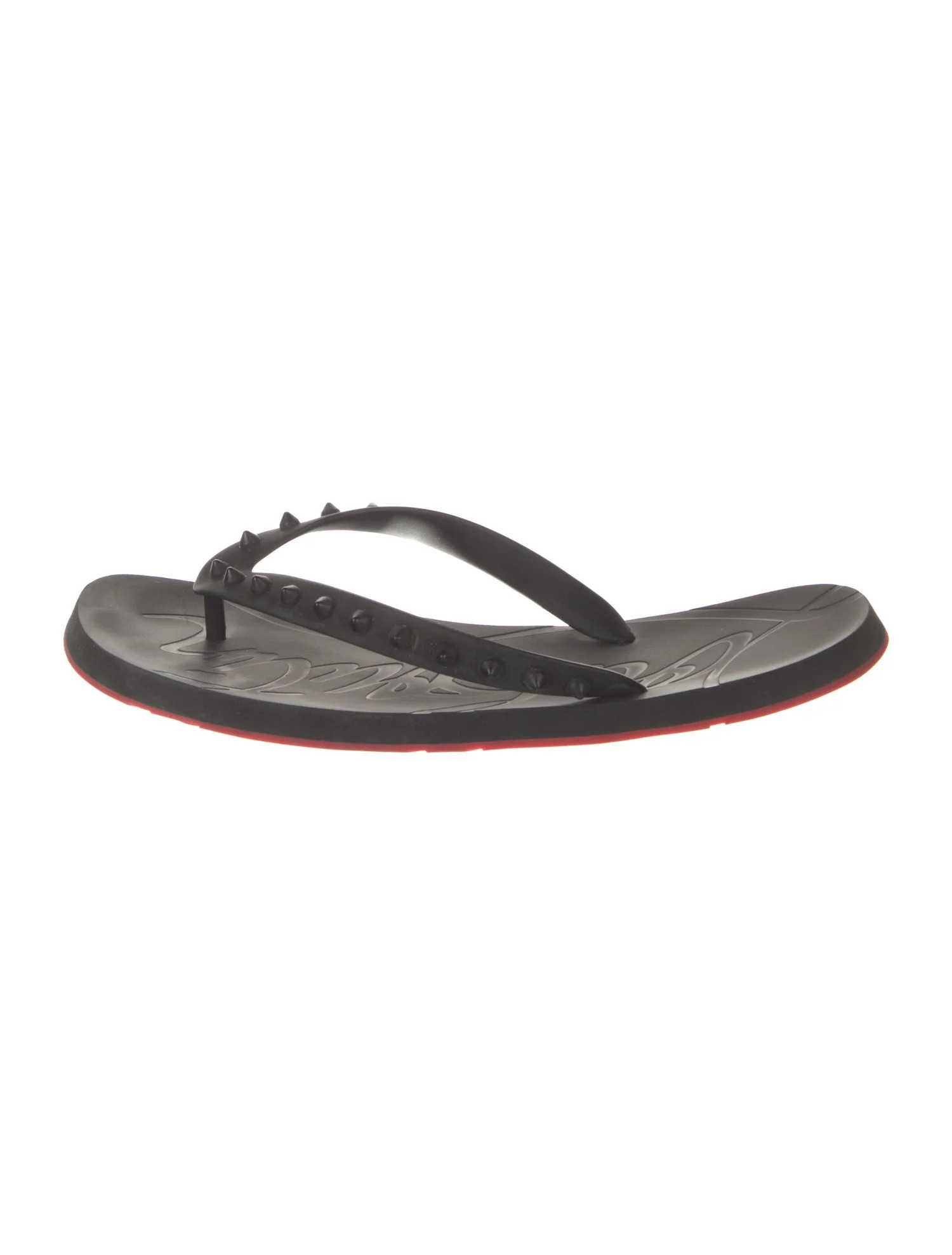 Christian Louboutin Spike Accents Rubber Flip Flops - Black Sandals, Shoes - CHT529646 | The Real... | The RealReal