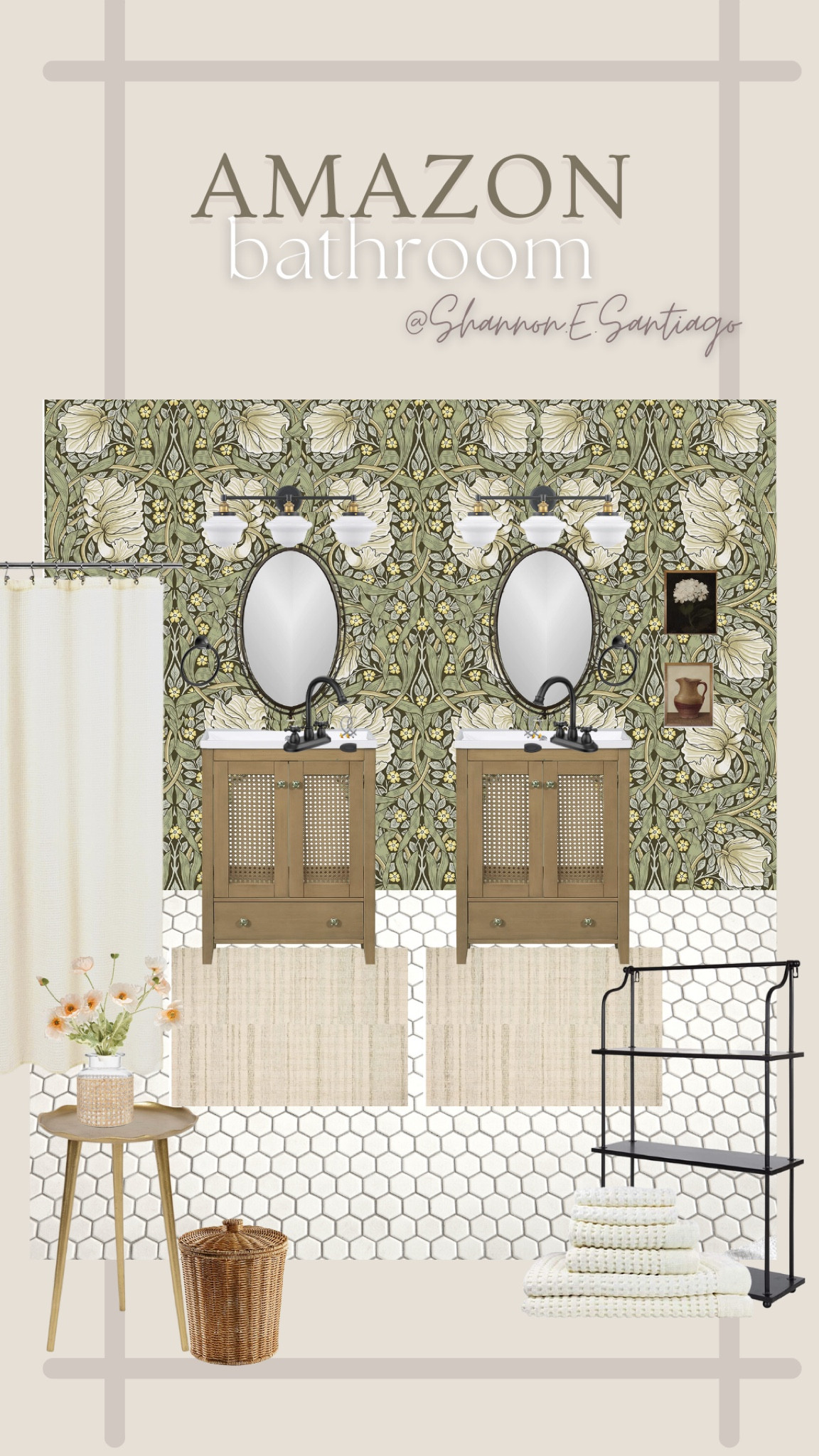 Amazon bathroom moodboard, transitional style, modern vintage style, vintage decor, budget bathroom decor, cottage style, cottage core

#LTKunder100 #LTKhome #LTKunder50