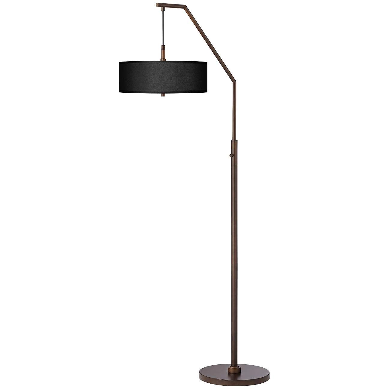 Black Faux Silk Shade and Bronze Modern Arc Floor Lamp | Lamps Plus