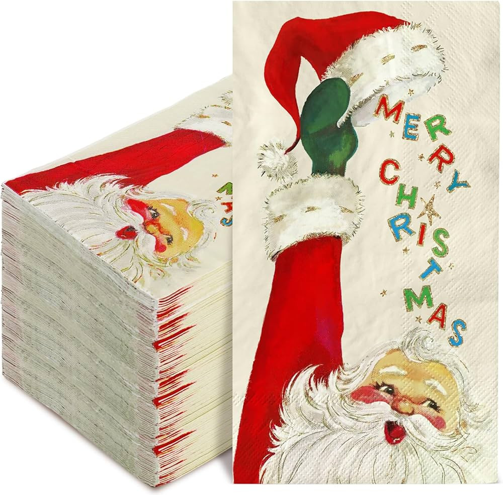 AnyDesign 80 Pack Christmas Funny Santa Claus Guest Napkins Vintage Xmas Disposable Paper Napkins... | Amazon (US)