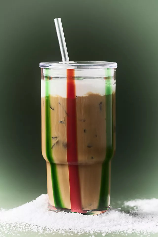 The Ribbon Stripe Glass Tumbler with Lid | Anthropologie (US)