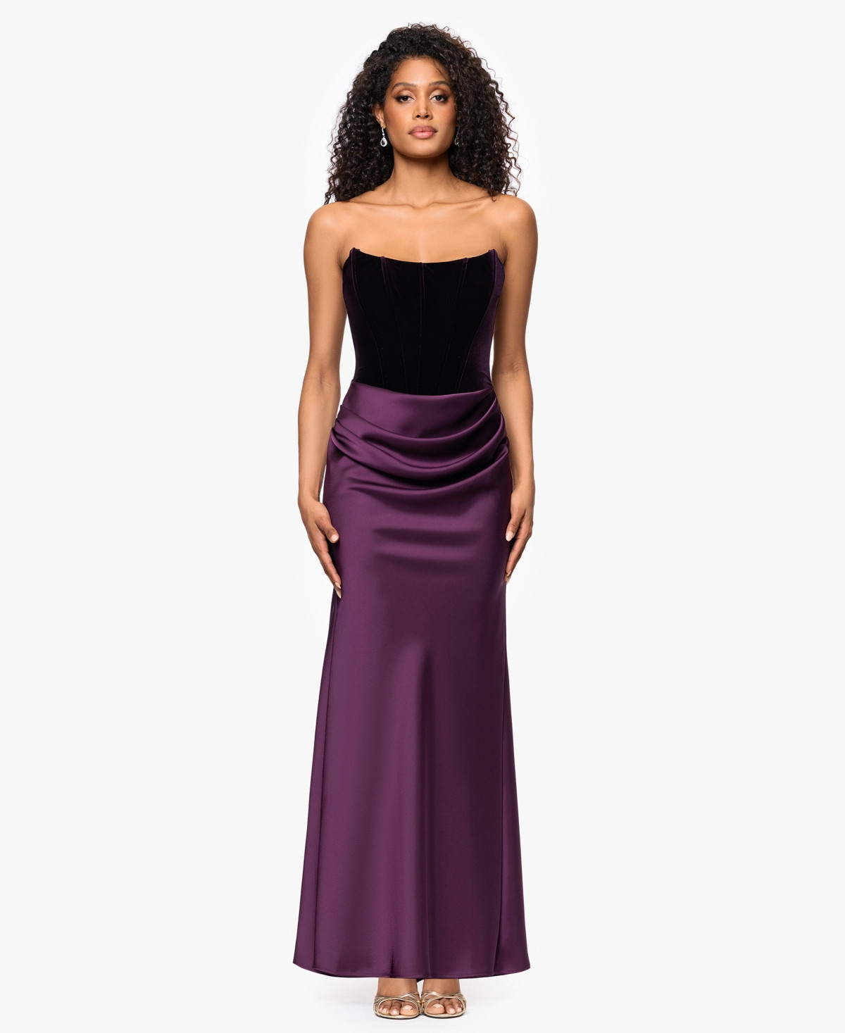 Betsy & Adam Women's Strapless Velvet Corset Dress - Plum | Macy's