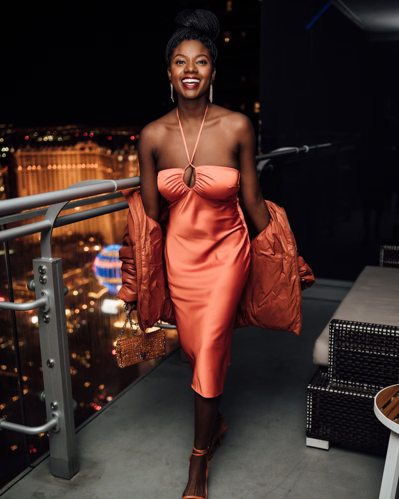 Halter Satin Slip Midi Dress | Abercrombie & Fitch (US)