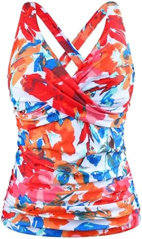 Hilor Women's Underwire Tankini Top Tummy Control Bathing Suits Sexy V Neck Crossover Swim Top On... | Amazon (US)