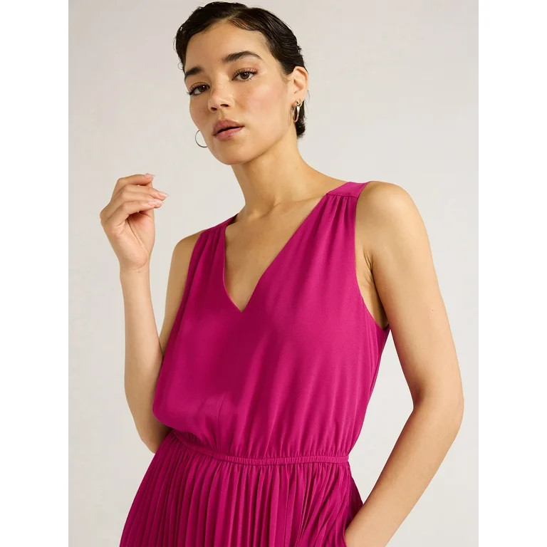 Sofia Jeans Women's and Women's Plus Size Sleeveless Pleated V-Neck Dress, Above Ankle Length, Si... | Walmart (US)