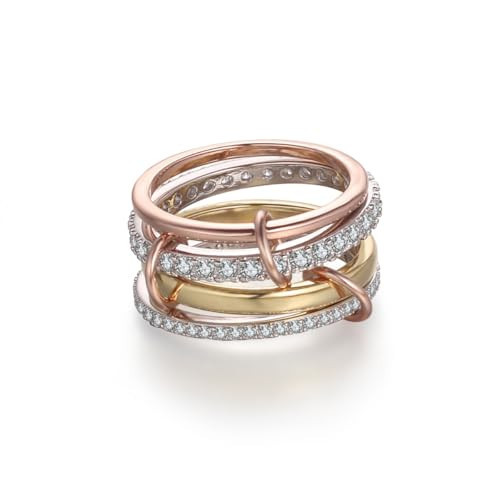 Rose Gold Plated Stackable Rings for Women Non Tarnish – 4 Pcs Interlocking Cubic Zirconia Ring Band – Mixed Metal Stack Rings for Women (Size 5.0-5.5) | Amazon (US)