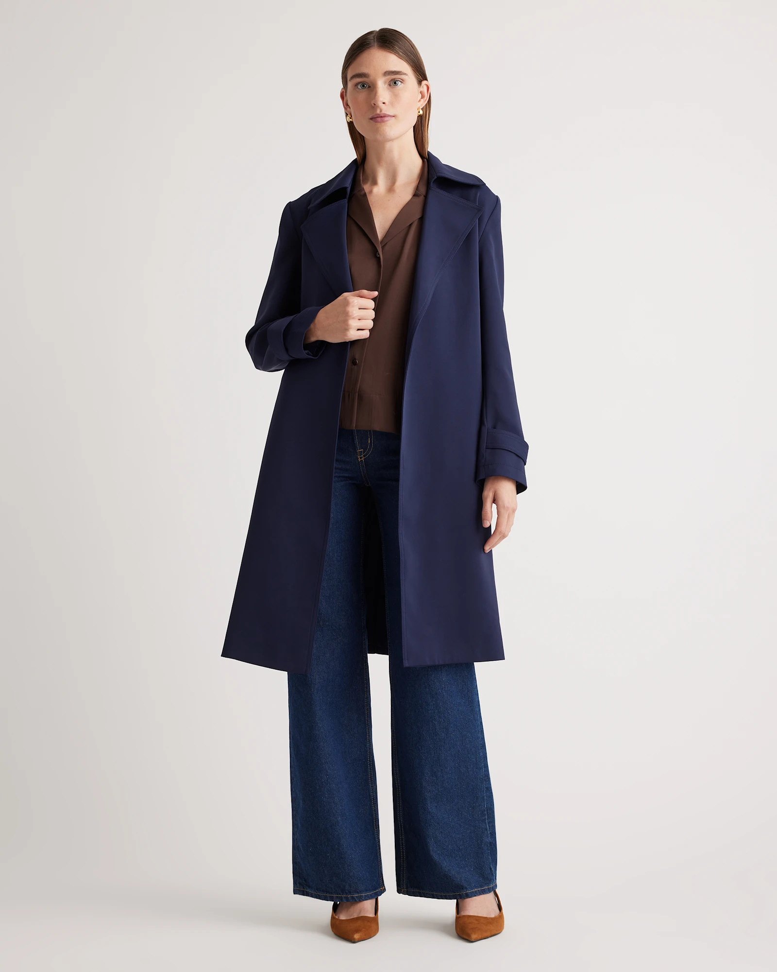 Stretch Crepe Trench Coat in Navy | Quince