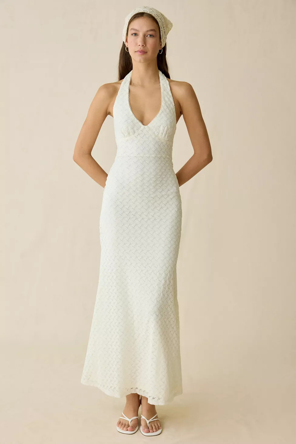 NIA Pluma Keyhole Cutout Plunging Halter Neck Maxi Dress | Urban Outfitters (US and RoW)