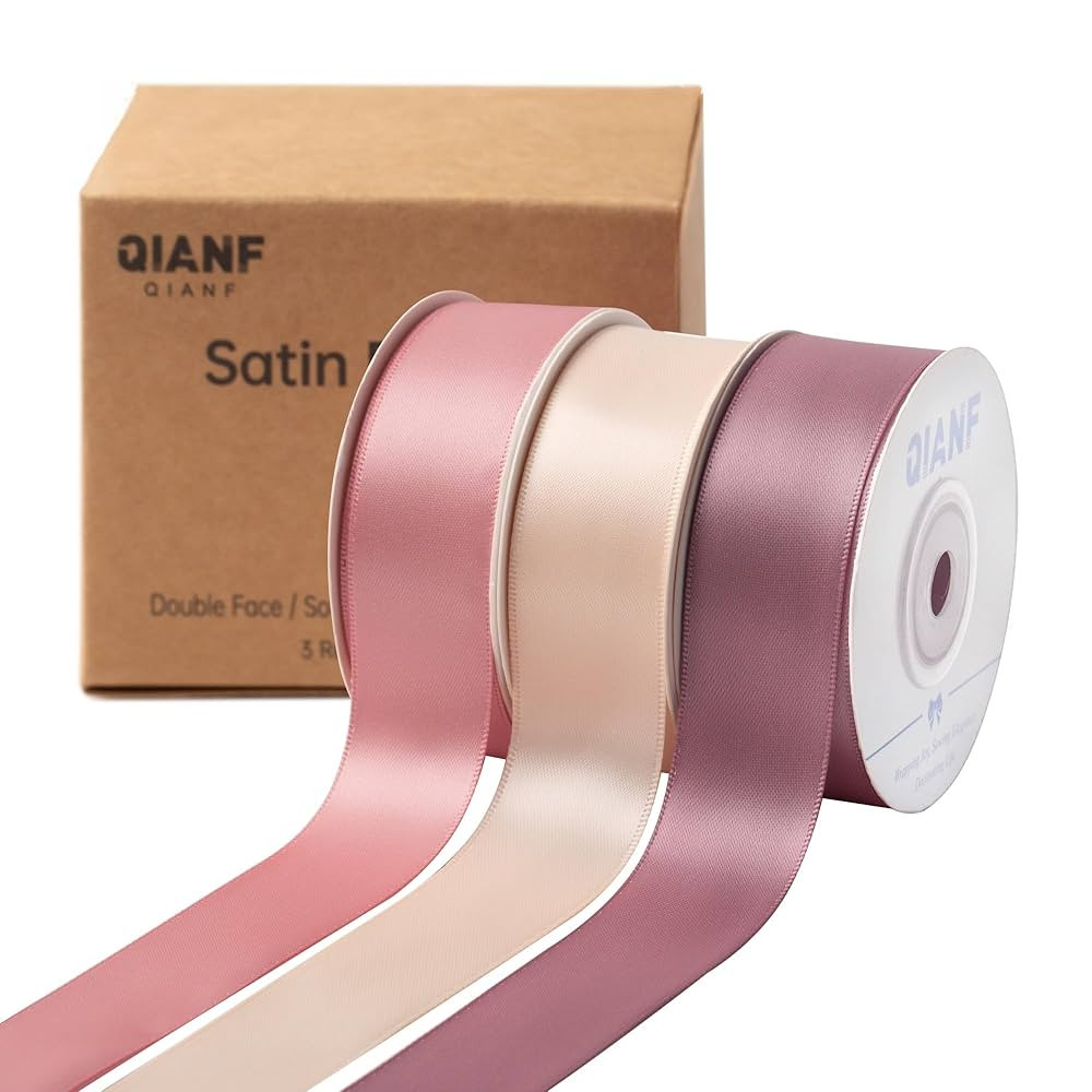 Dusty Rose Double Face Satin Ribbon 1 Inch x 45 Yards Champagne Pink/Rose Gold/Mauve Fabric Ribbo... | Amazon (US)