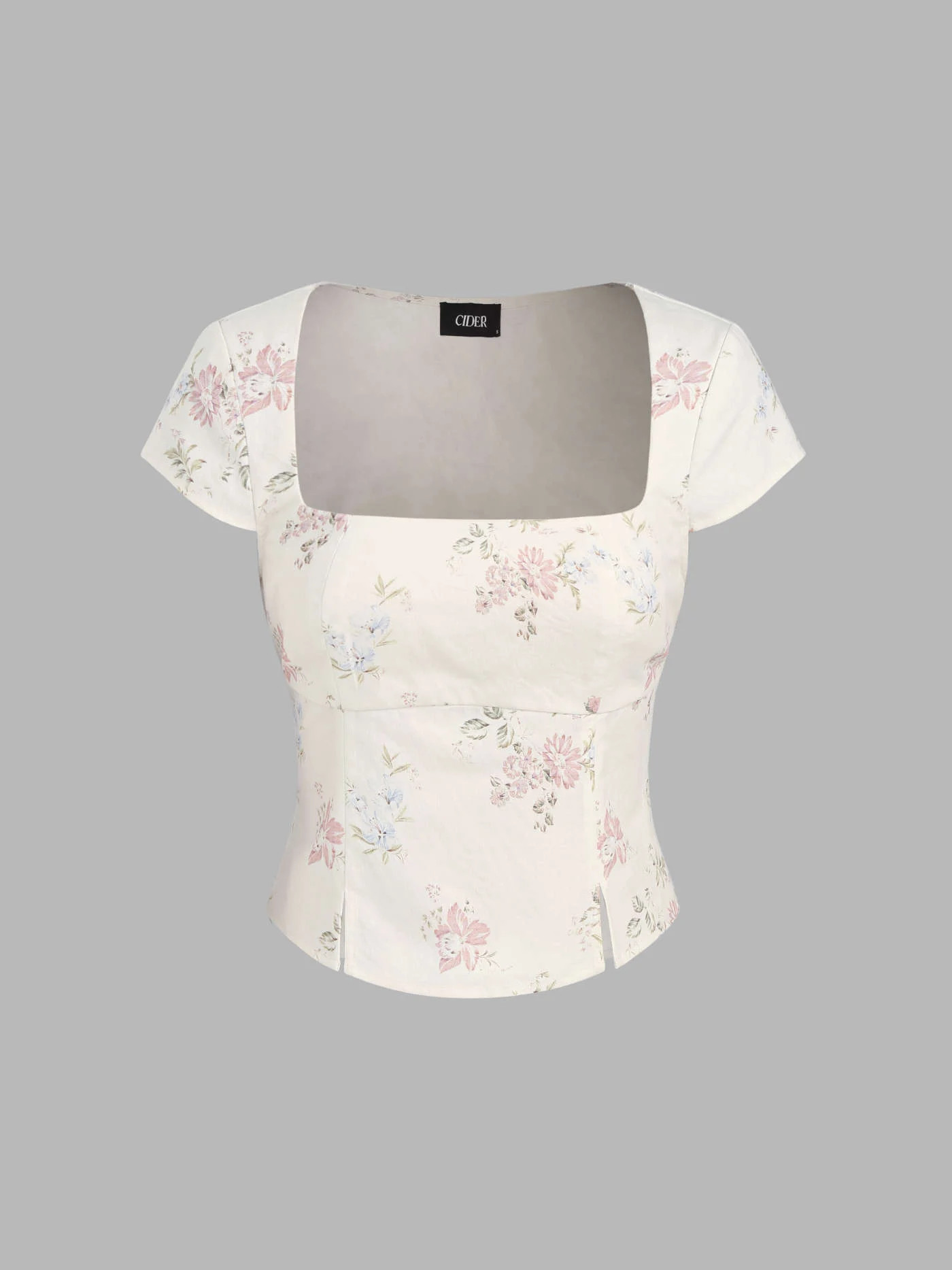 Woven Cotton 100% Cotton Square Neck Floral Top For Date | Cider