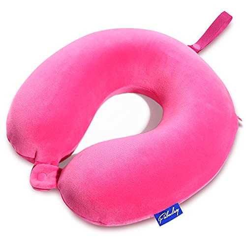 Memory Foam Neck Pillows for Travel - Travel Neck Pillows for Airplanes with Attachable Snap Strap Soft Washable Cover, Flight Neck Pillows Provide Neck Rest for Traveling, Car, Home, Office, Pink | Amazon (US)