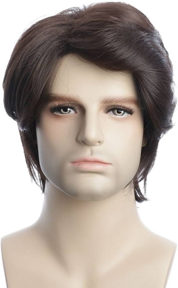 karlery Mens Short Curly Fluffy Dark Brown Wig Halloween Costume Wig Party Cosplay Wig | Amazon (US)
