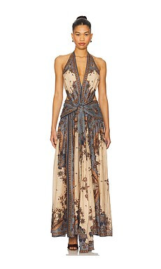 Zimmermann Ascension Plunge Halter Maxi Dress in Blue & Cream Indienne Floral from Revolve.com | Revolve Clothing (Global)