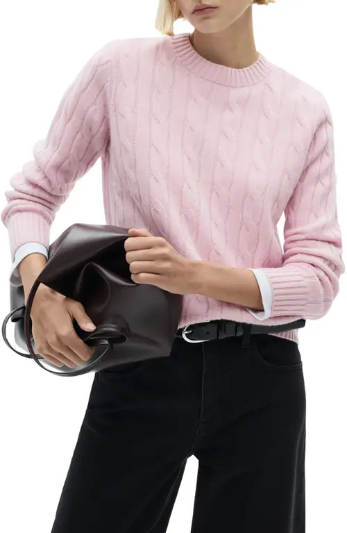 MANGO Cable Stitch Wool Sweater in Pink at Nordstrom, Size Small | Nordstrom