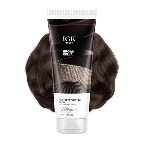 IGK Brown Bella Color Depositing Hair Mask | Chocolate Brown Semi Permanent Hair Color Conditioner + Gloss Toner | Hydrating Formula Adds Shine + Refreshes Color | Vegan + Cruelty Free | 6 oz | Amazon (US)