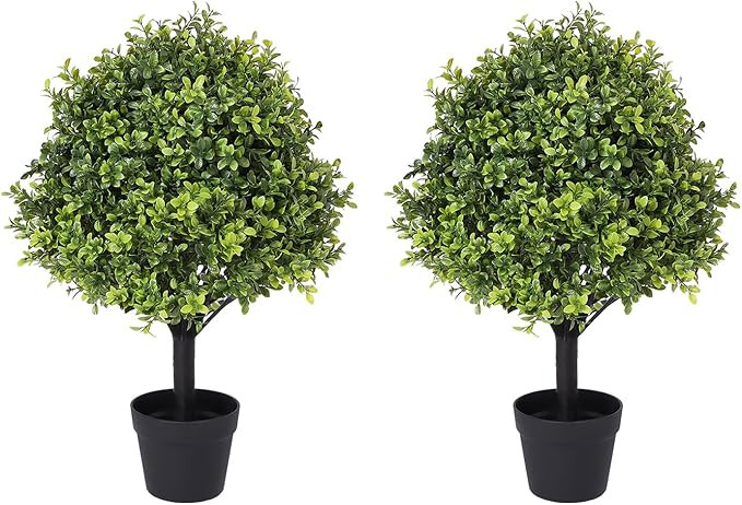 27" Faux Boxwood Plants Outdoor Set of 2, UV-Resistant Topiary Trees Artificial Outdoor, Realisti... | Amazon (US)