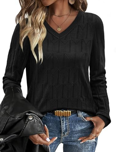 Womens Sweaters Going Out Tops Long Sleeve Shirts Fall Outfits 2025 Blouses Dressy Casual Cute Plus Size Winter Clothes Black S | Amazon (US)