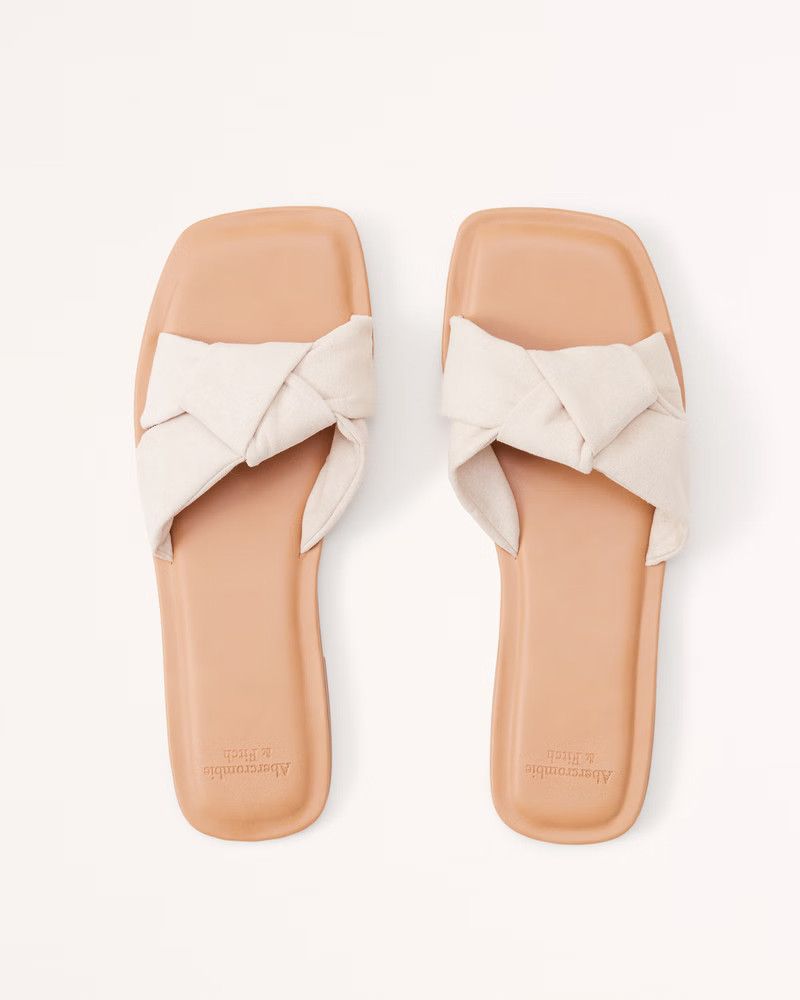 Knotted Suede Slide Sandals | White Sandals 2023 | Spring Outfits 2023 | Abercrombie & Fitch (US)