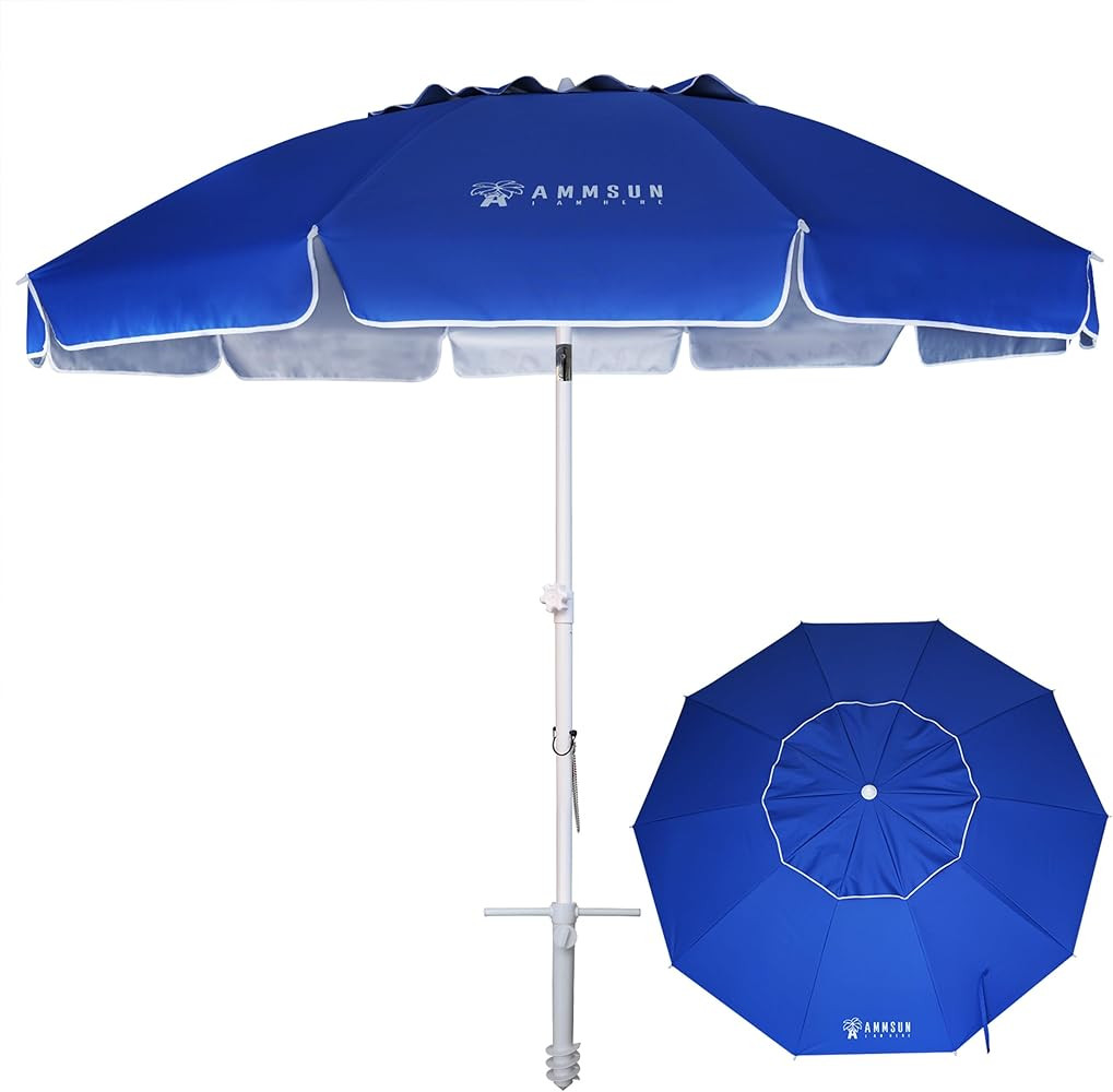 AMMSUN 8 Feet Large Beach Umbrella with Sand Anchor Heavy Duty High Wind Portable Outdoor Umbrell... | Amazon (US)