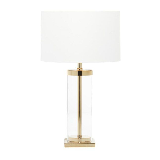 CosmoLiving by Cosmopolitan 24-in Gold with Drum Shade LED Table Lamp with Linen Shade | Lowe's
